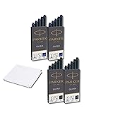 Parker Pen, Parker Quink Füllfederhalter-Tintenpatronen, 10 Stück blau, 10 Stück schwarz + Tuch