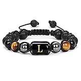 Lava Bracelet, Herrenarmbänder Perlen 8 MM Initial L Geflochtenes Perlenarmband Umfang 30CM