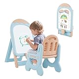 GOPLUS Kinderstaffelei mit Stuhl, faltbarer höhenverstellbar Zeichentisch mit Whiteboard, Marker,...