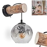 Wandleuchte Ripoll, Wandlampe aus Holz/Metall/Glas in Natur/Schwarz/Rauch/Klar, Leuchte im...