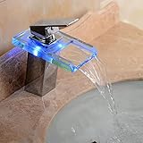 JAYEUW LED Wasserfall Wasserhahn Beleuchteter Glas LED Wasserfall Wasserhahn Bad Armatur...