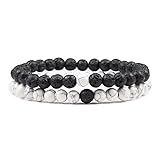 CYDXD Armband-Set aus Naturstein,6mm,Howlith und schwarzer Lavastein,dehnbarer Perlenarmreif für...