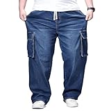 Cargo-Jeans für Herren, große und große Cargo-Jeans, entspannte Passform, Stretch-Denim-Hose,...
