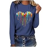 Keepink Langarmshirts für Damen, lockerer Schnitt, Tierdruck, Herz, Grafik, Tunika, Tops, Y2k,...