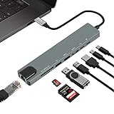 USB C Hub, Adapter, 8 IN 1 Multiport Adapter mit USB C zu HDMI 4K, USB 3.0 USB-A Port, SD/TF...