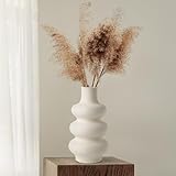 Winter Shore Vase Beige aus Keramik - 25 cm Blumenvase Modern mit Donut-Design - Vase für...