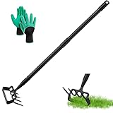 LEJIEYIN Gartenhacke 170cm Steigbügel Hacke und 4-Zahn Spike Harke 2 in 1 Edelstahl Handheld Hula...