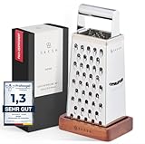 SKESH® Premium Reibe (24,5x10,5cm) - Küchenreibe mit Schale aus echtem Holz - Messerscharfe...