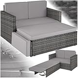 tectake Sofa Set - 2 Sitzer Sessel mit Hocker und Schlaffunktion, kleine Rattan Couch als Outdoor...
