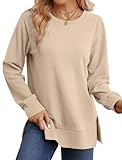 WIHOLL Sweatshirts für Damen, Übergröße, seitlicher Schlitz, langärmeliges Oberteil für Damen,...