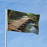 Flagge, 2 x 91 cm, Banner mit 2 Ösen, Holzbrücke, Bach, Wasser, Außendekorationen, HD-Druck,...