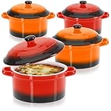 com-four® 4x Auflaufform mit Deckel aus Keramik - Dessertschale für z.B. Ragout fin in orange und...