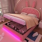 Hydraulisch Polsterbett, Doppelbett, Verstellbares Kopfteil, Kaninchen-Kopfteil, Bett mit Lattenrost...