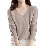 Warmer Pullover mit V-Ausschnitt für Damen – Slim Fit Pullover für Damen, leicht, langärmelig,...