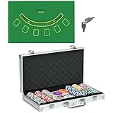 SPORTNOW Pokerkoffer Set, 300 Pokerchips 11,5 Gramm, Pokerset mit Schloss, 2 Pokerdecks, 5 Würfel,...