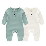 ZAV Solid Unisex Neugeborene Baby Jungen Mädchen Strampler 2er Pack Langarm Jumpsuits...