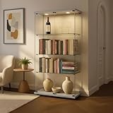 DJHWX Glasvitrine Standvitrine,Glasvitrine Stehend mit LED,4-Stöckige Sammlervitrine,Vier Wände,...