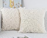 NIULAA Weich Plüsch Kissenbezug 40x40 2er Set Creme Deko Kissenbezüge Pelz Flauschig Kissenhülle...