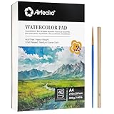 Artecho Aquarellpapier A4 300g 40 Blatt mit Aquarellpinsel und Bleistift, Weiß Aquarellblock...