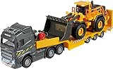 Majorette - Volvo Baustellen-Truck mit Radlader – Spielzeug-LKW mit Auflieger und...