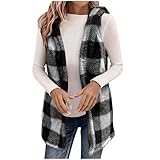 Generisch Steppweste Damen Elegant Karierte Fleecejacke Winter Longweste Ärmellos Winterjacke mit...
