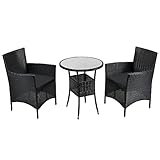 Juskys Polyrattan Balkon Set Bayamo 2 Personen - Tisch mit Glasplatte & 2 Stühlen - Wetterfeste...