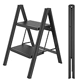 JRUKM Trittleiter Klappbar, Leiter mit 2 Stufen, Klappleiter 250kg Tragkraft, Rutschfesten...