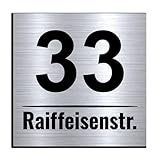 Hausnummer Schild personalisiert – Modernes Türschild aus Aluverbund in Edelstahloptik –...