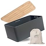 Theo&Cleo Brotkasten mit Schneidebrett, 33x21x15cm, Matte Brotbox mit Holzdeckel und Leinen...