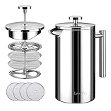 French Press, 600 ml, doppelt isoliert, 304 Edelstahl, Kaffee-Teekocher, 4-stufiges Filtersystem,...
