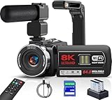 Videokamera 8K Camcorder 64MP WiFi Vlogging Kamera mit IR Nachtsicht für YouTube,...