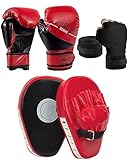 Mamxwaga 6 oz Kinder Boxhandschuhe und Box Pratzen Set, PU Handpratzen Boxpratzen Boxpads Mitts mit...