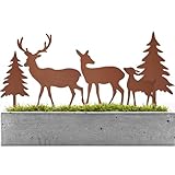 Gartenstecker Weihnachten Hirsch Deko, 2er Set Deko Rehe und Hirsche mit 2 Tannen, Weihnachtsdeko...