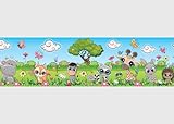 Tiere Kinderzimmer Selbstklebende Bordüre, Wand Sticker, von AG Design 500 x 14 cm | AWBD 8012