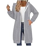 RLEHJN Full-Zip Hoodie Damen Oversized Sweatjacke Einfarbig Zip up Kapuzenpullover mit Taschen und...