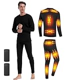 Herren Beheizte Thermounterwäsche Set Winter Outdoor Sport Unterwäsche, Schwarz, Large