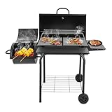 HUOMMGS Holzkohlegrill Außenbereich Kohlegrill Schwarz Smoker Grill mit 39x34cm / 31x31cm...