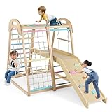 DREAMADE 8 in 1 Klettergerüst aus Holz, Montessori Kletterdreieck mit Schaukel & Leiter, Spielturm...