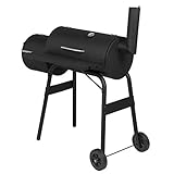 WOLTU CPZ8136sz Holzkohlegrill Barbecue Smoker Grillwagen 2 Kammern Standgrill mit Transporträder...