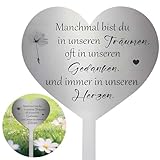 agctrler Herz Grabschmuck Wetterfest, Grabstecker Edelstahl, Grabdekoration mit Spruch du Manchmal...