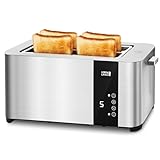 LEBENLANG Langschlitz Toaster 4 Scheiben mit Brötchenaufsatz - Touchscreen LED Display & 7 Stufen I...