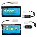 AMZZN 2PCS 9.6V 2200mah KET-2P Stecker AA NiMH Batterie mit USB Ladekabel für RC Spielzeugautos...