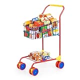 Bayer Design 75002AA Einkaufswagen Supermarkt Kinder, mit Spiellebensmittelkartons, Metall,...