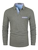 VMSUCIJ Poloshirt Herren Langarm Baumwolle Regular Slim Fit Plaid Denim Golf Polohemd M-3XL,Grau,L