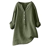 Damen Leinenbluse, Leinenbluse, Damen Sommer Button-Down Bluse Übergröße Musselin Bluse Damen...