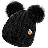 PIOZAED Women's Winter Warm Knit Beanie mit Kunstpelz Pom Skull Cap Cozy Fleece gefüttert Hut für...