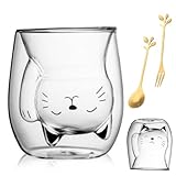 Gohytal Doppelwandige Gläser Katzen Tasse, 200 ml Double-Walled Coffee Glasses Süße Tassen...