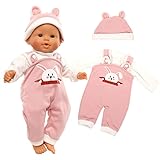 Miunana Kleidung Outfits für Baby Puppen, Pink Süße Puppenkleidung mit Hut 35-43 cm