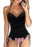 Yutdeng Tankini Damen Push Up Badeanzug Bauchweg Tankini Oberteil mit Bügel Rüschen Kordelzug Side...