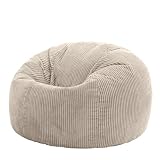Icon Kingston Sitzsack Cord, Beige, Sitzsack Erwachsene mit Füllung, Bean Bag, Cord Sessel, Lounge...